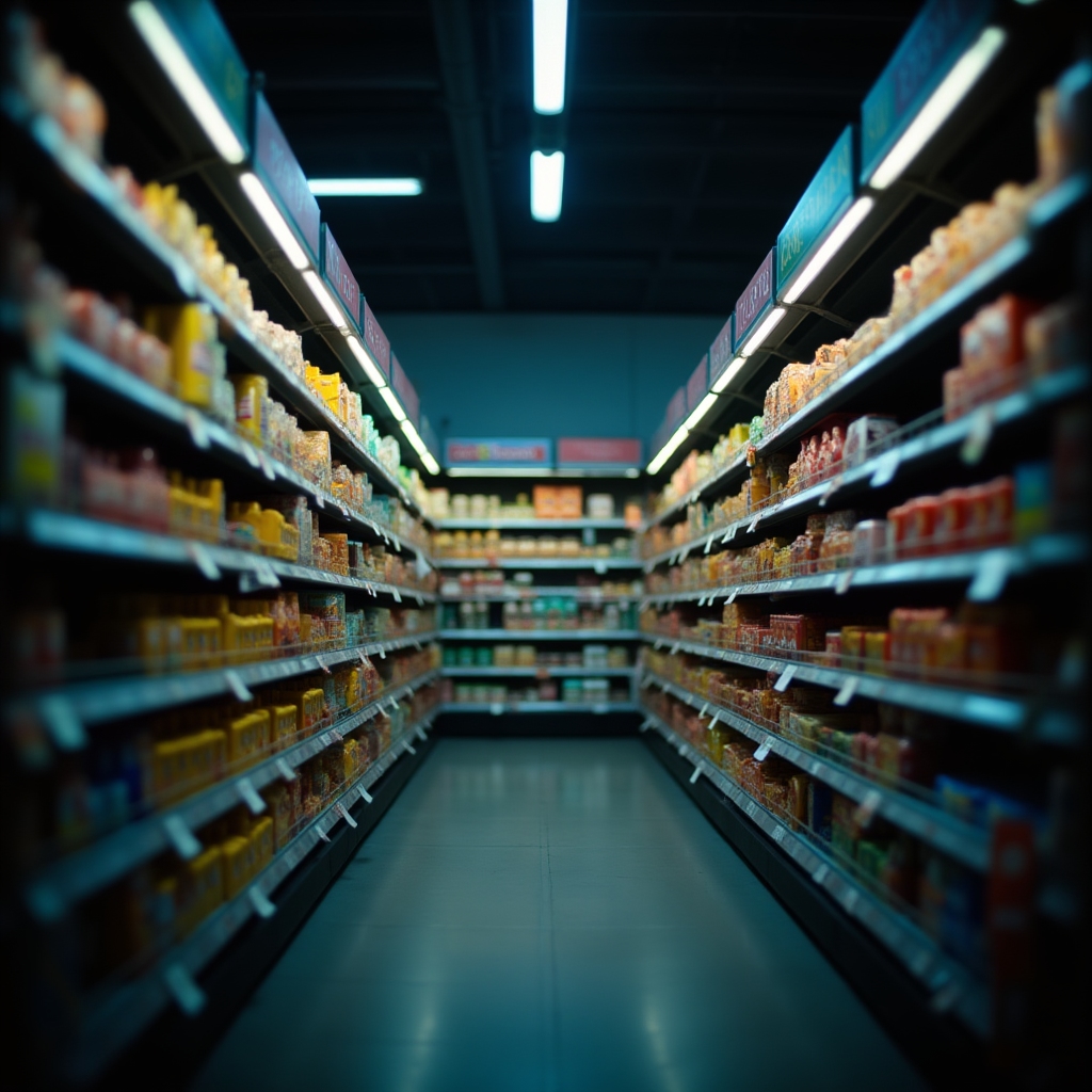 Supermarkt-Regal mit Preisschildern und Produkten im Vergleich