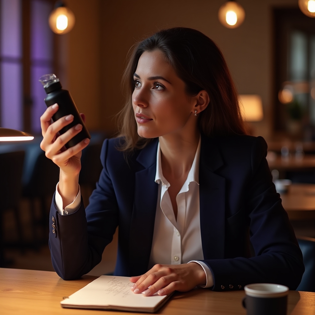 Person analysiert eine Kaufentscheidung nachdenklich am Tisch